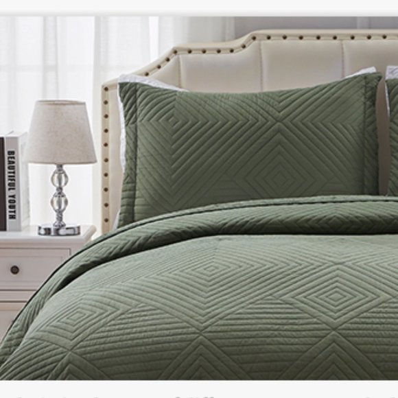 SunStyle Home Quilt Set 3 Pieces Queen Quilt Set Olive Green Soft Microfiber - Picture 6 of 11